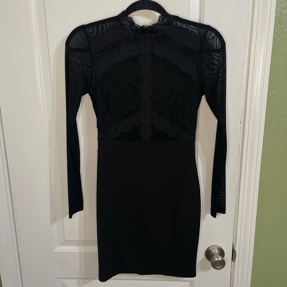 Black Mini Sheer Top Black Dress